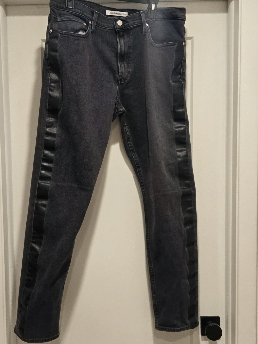 Calvin Klein Men's Black Skinny Jeans with Side Stripe